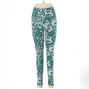 LuLaRoe | Vintage Green Lace Print OS One Size Leggings Fits Sizes 0-10